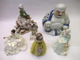 20th Century Chinese porcelain figure of seated Buddha, 24cm high together with five other various