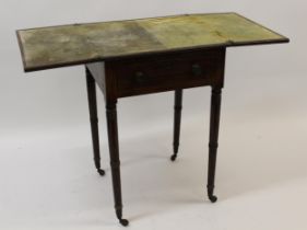 Unusual Regency mahogany writing / work table, the bi-fold top above a single frieze drawer with