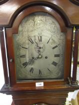 Early 20th Century mahogany grandmother clock, the broken arch hood with swan neck pediment and