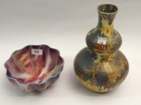 Lustre decorated bowl marked Wardle, 18cm diameter, Crown Ducal double gourd lustre vase