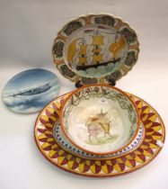 Victorian novelty transfer printed Christmas punch bowl (at fault), together with two 20th Century