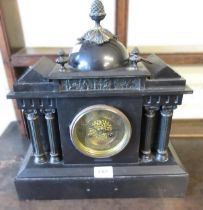 19th Century French black slate two train mantel clock, together with a 19th Century French walnut