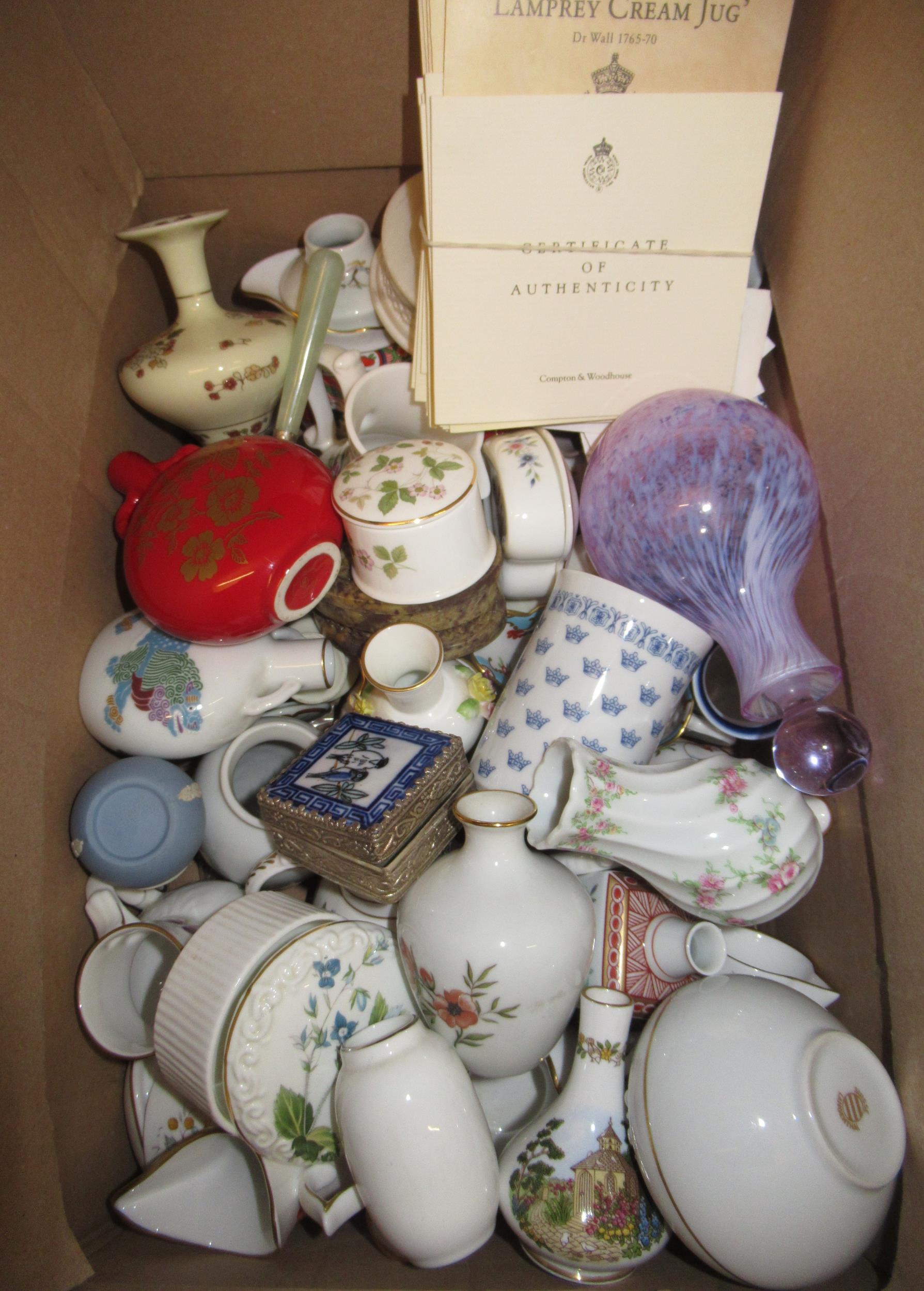 Collection of Royal Worcester small porcelain historic jugs, together with other small porcelain