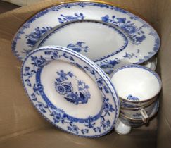 Quantity of Minton blue and white teaware (with damages), Copeland blue and white bowl (at fault)