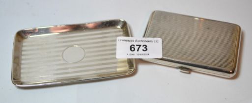 Miniature rectangular silver trinket dish and a silver cigarette case, 4.5oz t