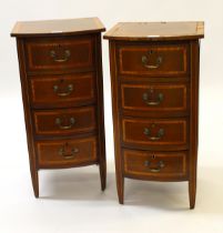 Pair of Edwardian mahogany and satinwood crossbanded four drawer bedside chests, 69cm x 35cm each