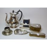 Birmingham silver engine turned four piece dressing table set, small rectangular silver framed
