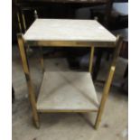 Pair of brass and marble lamp tables (at fault) The finials have been pushed inside tubes and