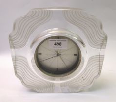 1970's Daum Topography glass table clock, 19cm square