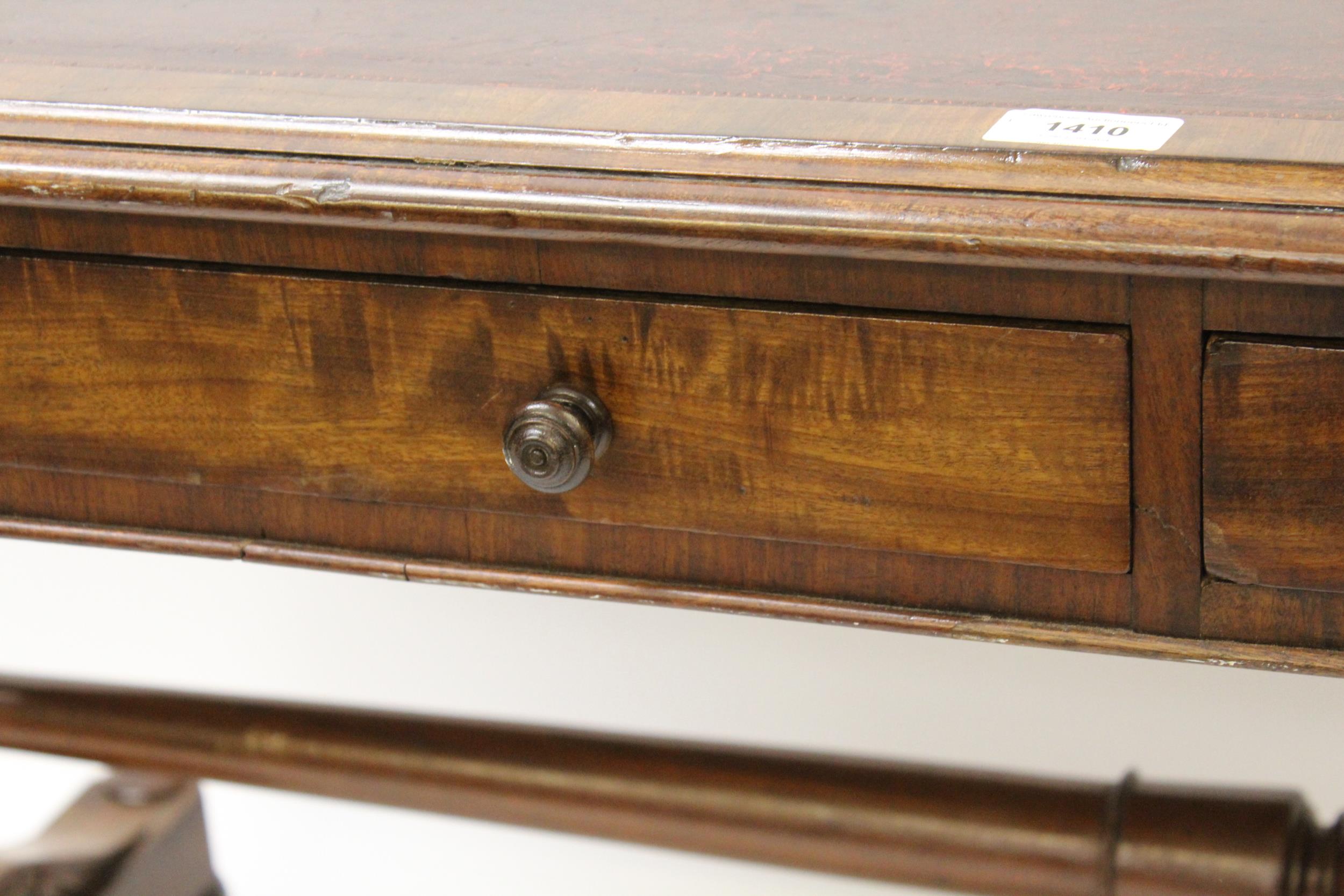 Good quality William IV mahogany stretcher writing table, the red leather inset moulded top above - Image 2 of 3