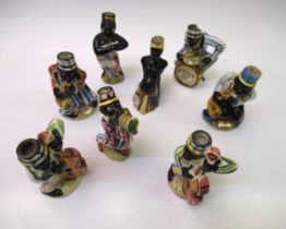 Group of six Italian porcelain miniature decanters in the form of bandsmen, together with a boxed