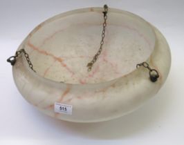 Art Deco opaque marbled glass hanging light bowl, 40cm diameter