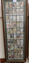 Collection of cigarette cards housed in nine frames