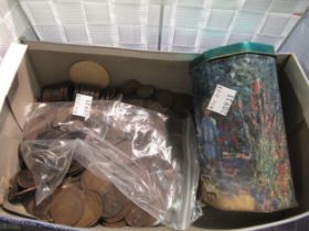 Basket containing a quantity of various, mainly British, pre-decimal coinage including some World