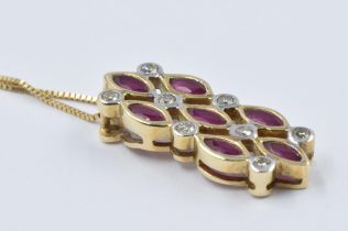 9ct Gold ruby and diamond pendant on chain