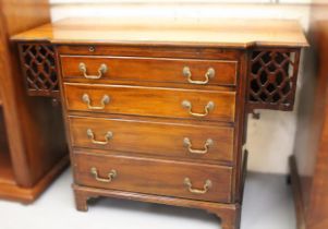 Unusual good quality reproduction mahogany chest in George III style, the shaped moulded top above a