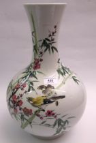 Modern oriental baluster form vase decorated with flowers, birds and panels of script, 41cm high