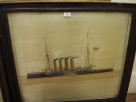 Pair of good quality early 20th Century silkwork pictures of steam ships, HMS Andromeda and HMS