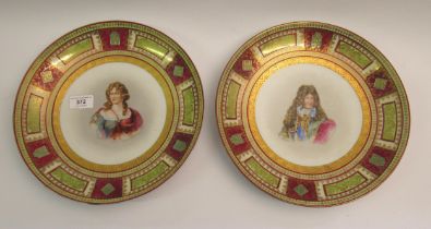 Pair of late 19th / early 20th Century Vienna plates painted with portraits of Louis XIV and