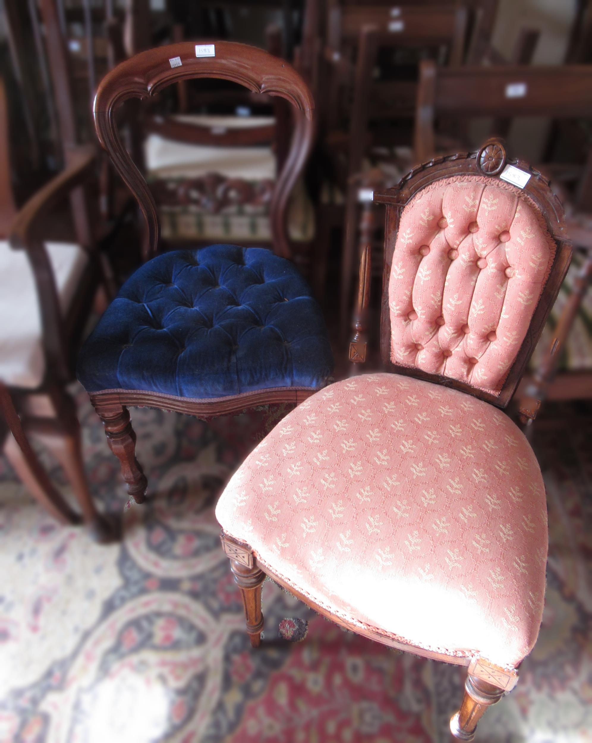 Small 19th Century mahogany and button upholstered footstool on cabriole supports, together with - Image 2 of 3