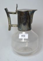 Early 20th Century silver plate mounted glass claret jug in the style of Dresser, height to top of