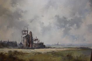 Gerald Phillips, oil on canvas, industrial landscape, signed, framed, 49 x 74cm