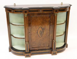 Unusual Victorian amboyna, ebonised and ormolu mounted miniature credenza cabinet with central