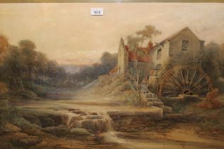 Frederick William Booty, large 19th Century watercolour, view of a watermill in a landscape,