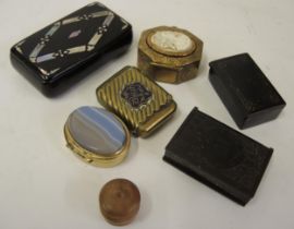 19th Century mother of pearl inlaid and black lacquer snuff box, together with a cameo mounted