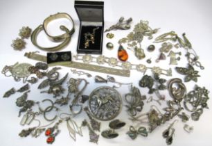 Large quantity of various silver and other costume jewellery