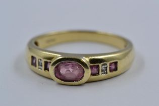 9ct Gold ring set pink stones and diamonds
