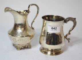 Victorian silver baluster form mug, 10cm high, 7.5oz t, together with a Victorian silver cream