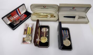 National Service medal and miniature, 50th Anniversary Peace medal and miniature, Cold War medal and