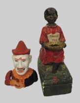 Late 19th / early 20th Century plaster charity money box in the form of a seated child with a