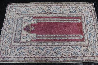 Antique Turkish prayer rug (worn), 184 x 122cm