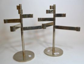 Pair of 20th Century chrome adjustable candle holders, 35.5cm high