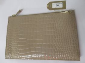 Aspinal of London, patent leather croc print Soho clutch bag with detachable gold plated chain