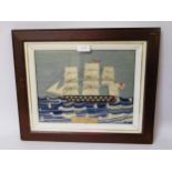 Andrew P. Tullett, late 19th Century woolwork picture of a three masted ship of the line,