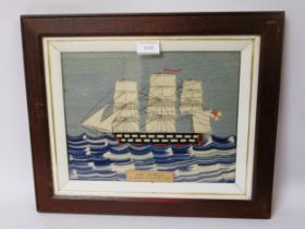 Andrew P. Tullett, late 19th Century woolwork picture of a three masted ship of the line,