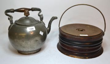 19th Century German pewter chocolate kettle, together with a Dutch carriage foot warmer, with a