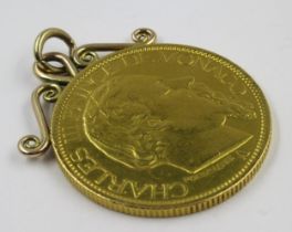19th Century Monaco gold 100 Franc coin, 1886 with 9ct gold pendant mount, diameter of coin 34mm,