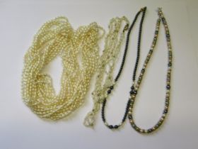 Freshwater pearl multi strand necklace, another freshwater pearl necklace and three other