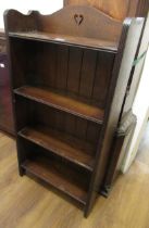 Small Arts and Crafts oak four shelf open bookcase, 54cm wide x 107cm high