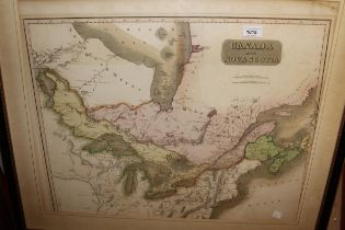 Antique hand coloured map of Canada and Nova Scotia, 50 x 60cm approximately