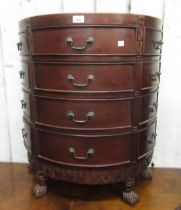 Small reproduction mahogany half round bedside chest