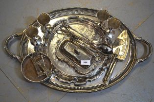 Silver plated two handled tray and other miscellaneous items of silver plate