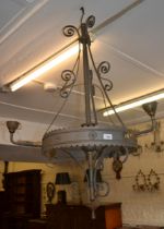 Gothic style three arm hanging chandelier, 107cm high