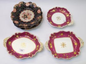 Three 19th Century stoneware floral decorated plates and three further serving dishes