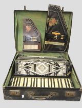 Cased Continental accordion (at fault), and two autoharps