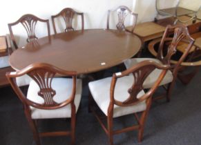 Set of six reproduction mahogany Hepplewhite style dining chairs by Reprodux, together with an